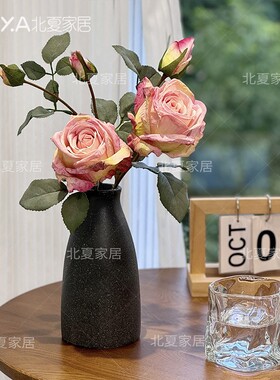 玫瑰仿真焦边仿真花莫奈希腊风多头花束高档复古拍照摆件