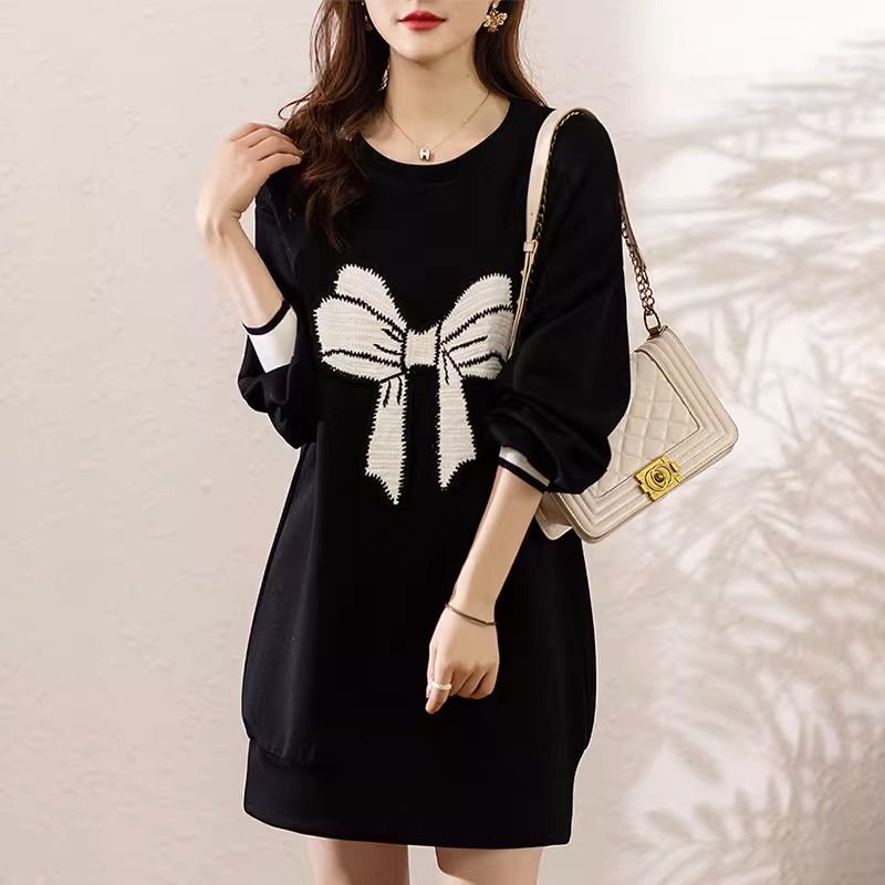 潮牌春秋季中长款遮屁股卫衣女款2025年新款大码上衣胖mm遮肚藏肉