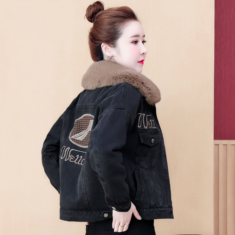 潮牌加绒牛仔外套女秋冬2025年新款加厚外套上衣洋气百搭棒球服女