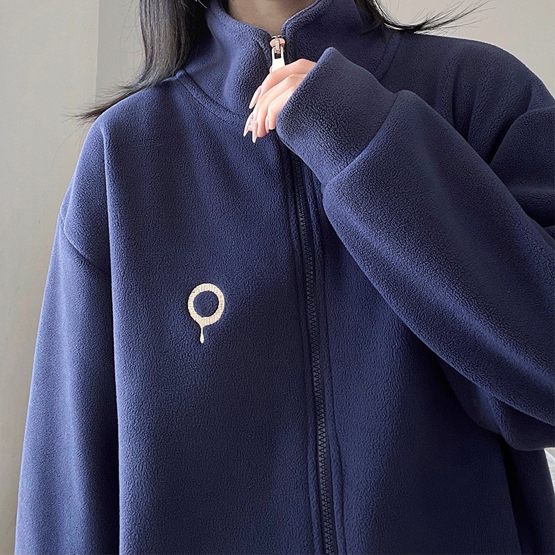 潮牌摇粒绒外套女立领运动衫加绒加厚颗粒绒开 衫2025年秋冬新款