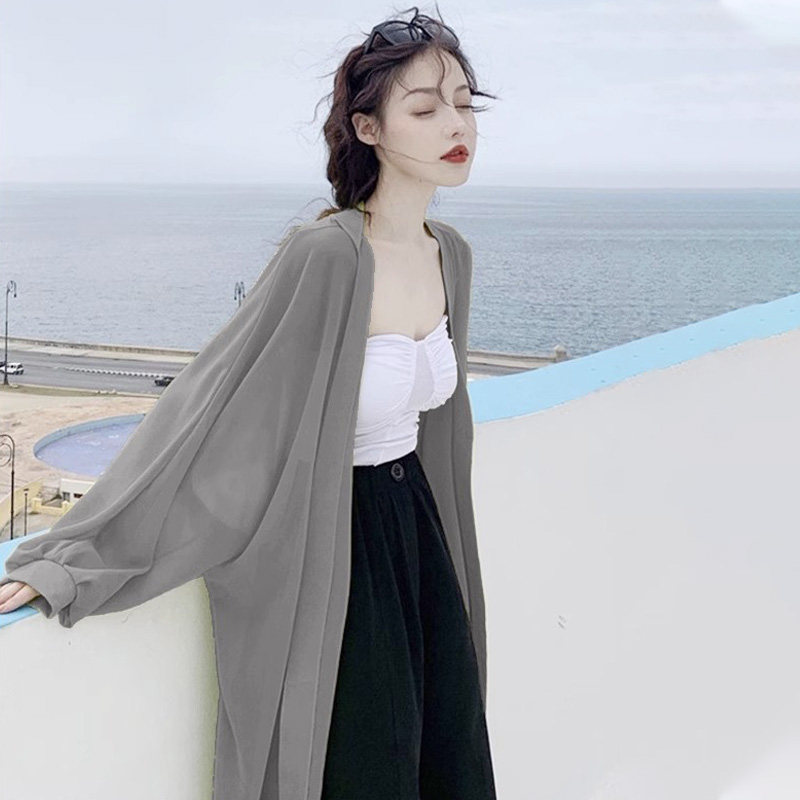 潮牌冰丝雪纺防晒衬衫衣服女夏季2025薄款中长款上衣外套外搭开衫