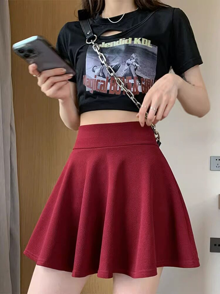 潮牌夏季半身裙女百褶裙高腰显瘦太阳裙小个子伞裙a字裙运动短裙