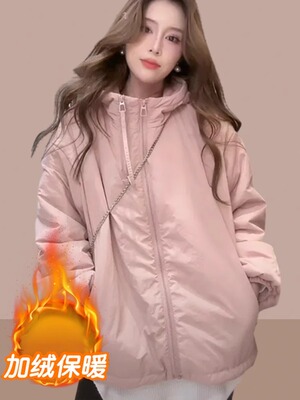 潮牌2025秋冬季新款女士短外套加绒加厚爆款冲锋衣洋气小个子夹棉