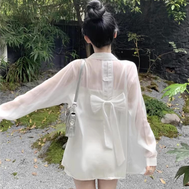 潮牌设计感蝴蝶结防晒开衫女夏季薄款外搭连衣裙罩衫冰丝外套衬衫