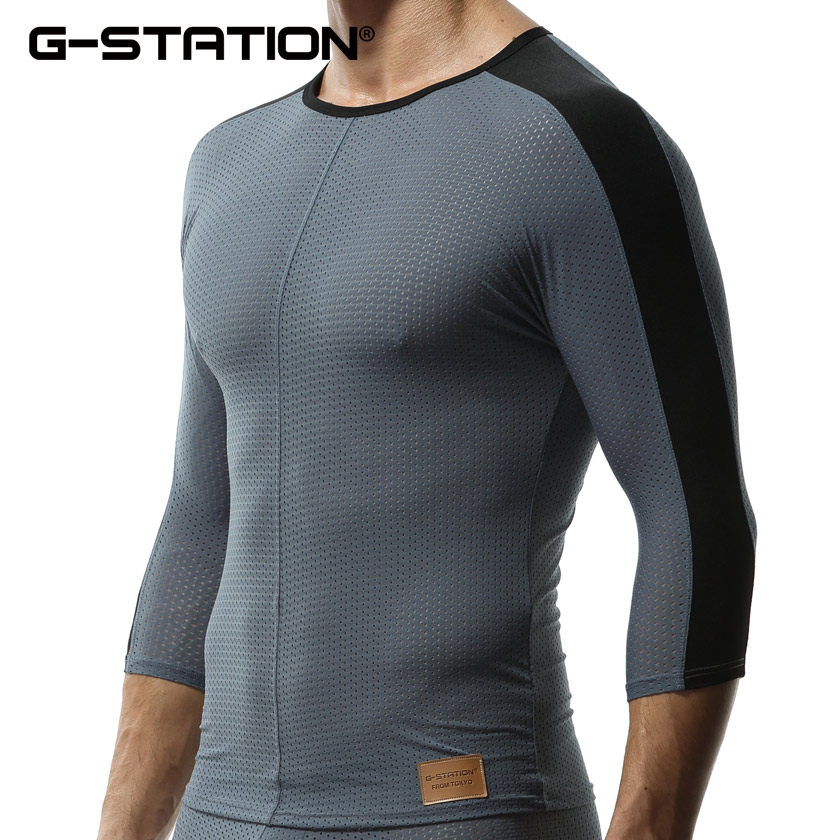 G-STATION 메쉬 꽉 달리기 스포츠 속건성 꽉 피트니스 압축 의류 남성 체육관 훈련 의류