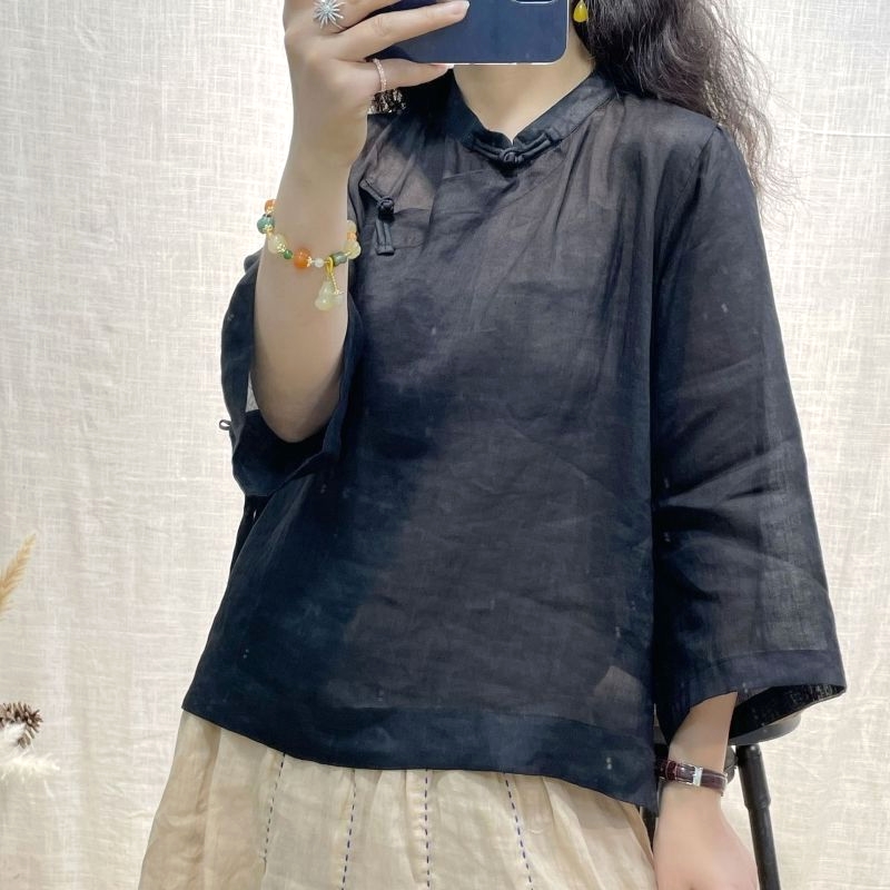 黑色民国风女装禅意茶服衬衫