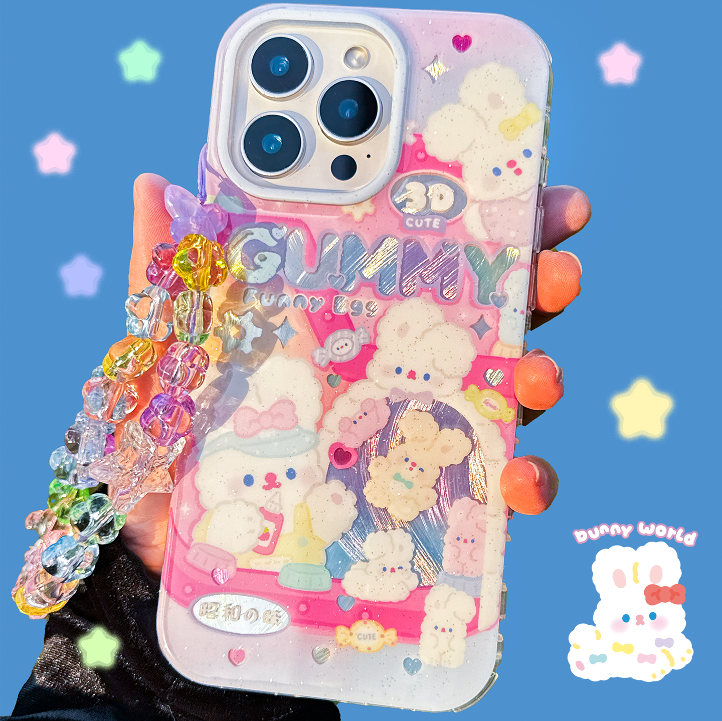 半熟玉子商店原创设计闪闪发光小兔软糖手机壳适用苹果17proMax16pro15梦幻imd渐变色半透明可爱甜美