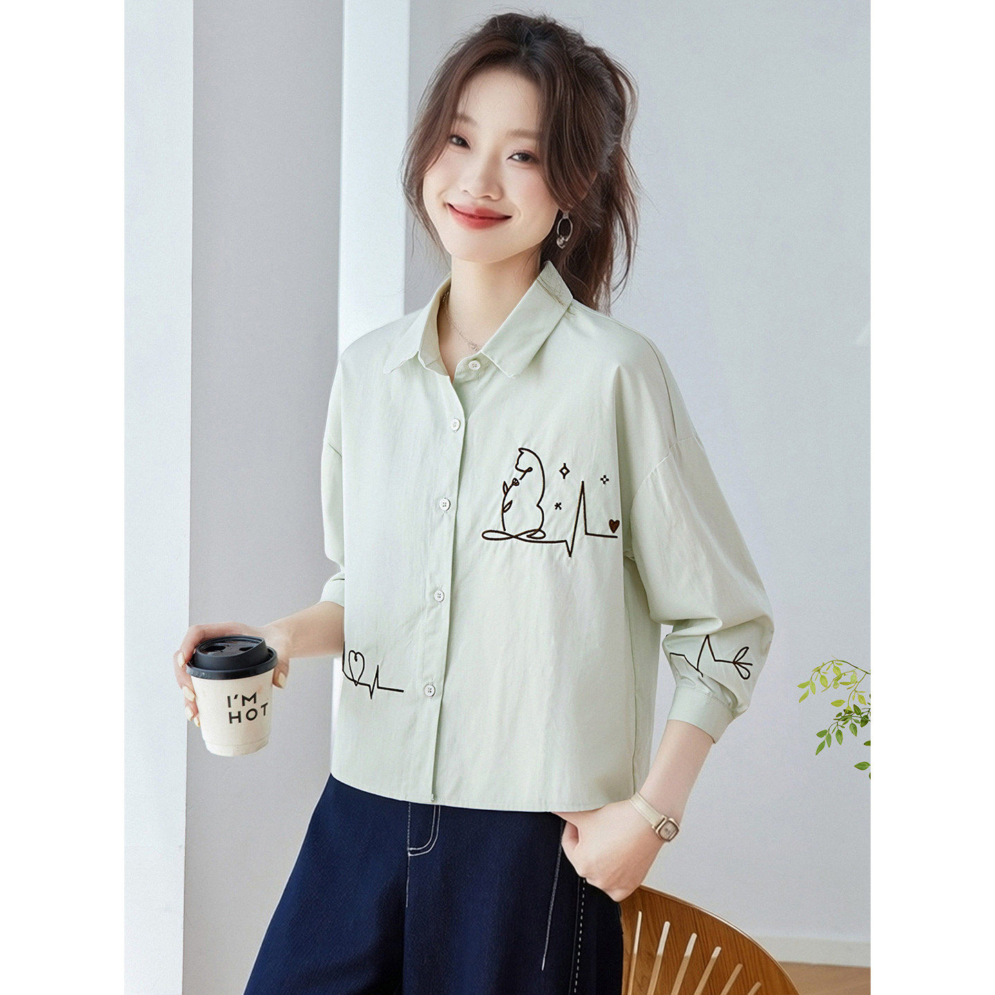 100纯棉小个子短款高腰长袖衬衫上衣女2026新款休闲单穿衬衣小衫