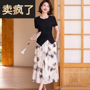 t恤衫 中老年女裝 套裝 時尚 半身裙子兩件套 連衣裙洋氣短袖 媽媽夏裝