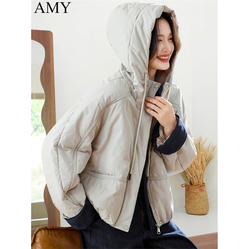 2025冬装新款纯棉连帽小众棉衣短外套休闲小众口袋拉炼拼接上衣女