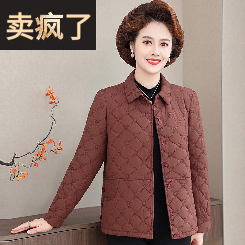 妈妈春装轻薄棉衣外套2025新款高档中老年女秋冬夹克衫中年上衣厚