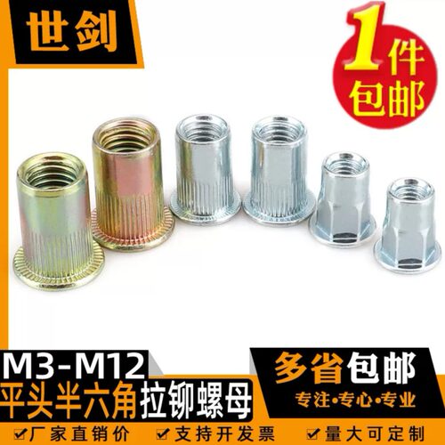 镀锌白色平圆头防滑带齿拉铆螺母