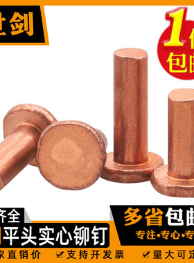 敲击式GB109平头紫铜铆钉铜钉实心卯丁平帽M1.5M2M2.5M3M4M5M6M8