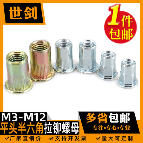 镀锌白色平圆头防滑带齿拉铆螺母