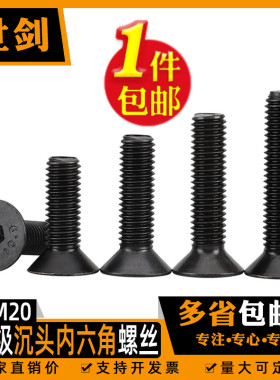 发黑色10.9级沉头内六角螺丝GB70.3螺钉平杯螺栓3厘4M5M6M8M10M12
