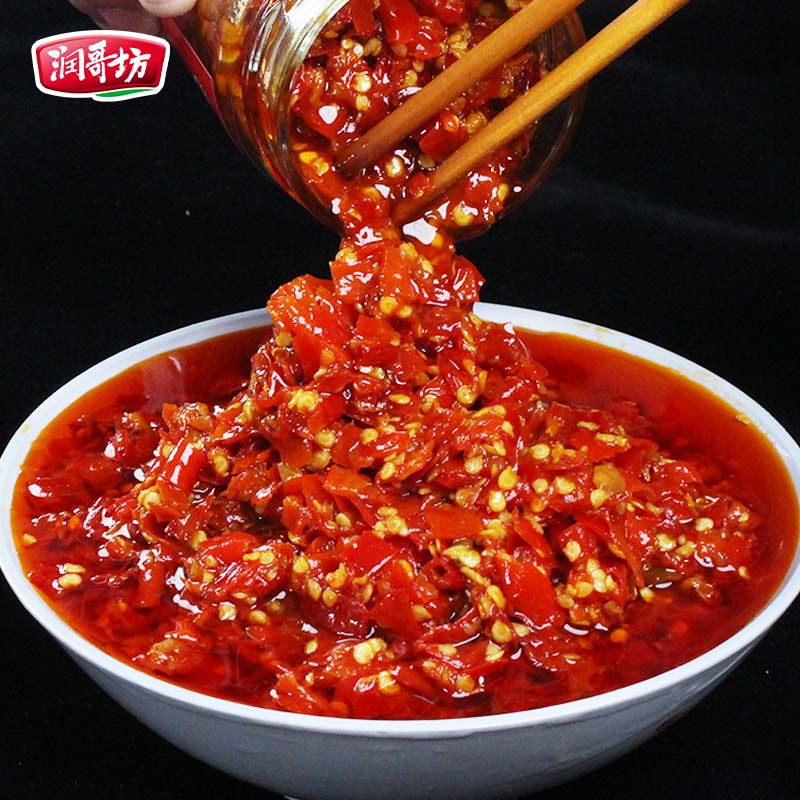 润哥坊蒸炒王湖南特产鲜野山椒香辣剁辣椒酱拌饭拌面下饭菜姜蒜味
