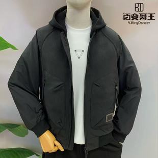 百变舞王男士连帽羽绒服短款工装风时尚百搭外套