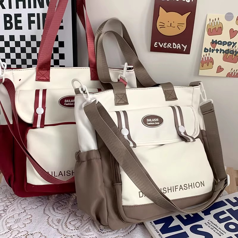 斜挎帆布包女大容量慵懒风学生手提袋拎书补课补习初中生托特包