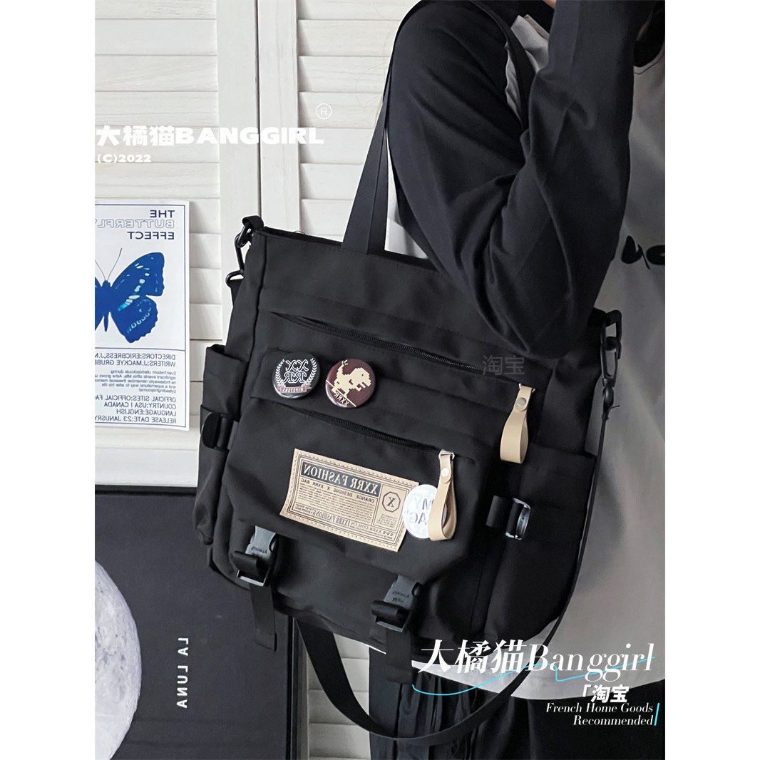 复古学生斜挎包男孩补习帆布袋青少年手提拎书袋高中生书包补课包