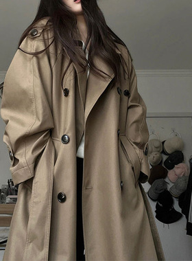 卡其色休闲时尚风衣外套 2025秋季韩版设计感气质百搭中长款外套