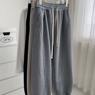 特大码300斤运动束脚裤女简约韩版拼接卫裤冬季加绒加厚哈伦裤ins