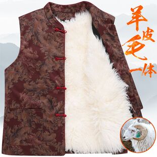 纯羊皮毛一体内胆马甲女中老年秋冬季加厚保暖真皮棉坎肩妈妈外穿