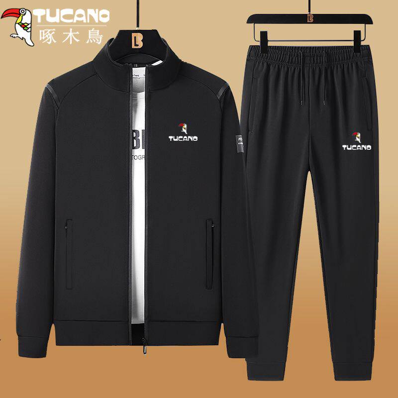 啄木鸟正品秋季新款运动服套装男立领长袖外套中年爸爸装2/3件套