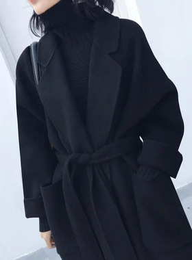 2022年新款韩版冬季毛呢大衣女秋冬季时尚黑色外套过膝宽松女装潮