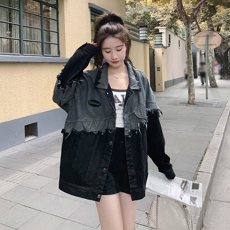 做旧拼接牛仔外套女2026春秋新款韩版宽松chic炸街甜酷小个子上衣