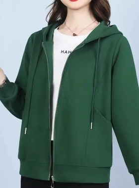 秋冬季外穿新款高档卫衣女纯色连帽开衫长袖加绒加厚宽松休闲外套