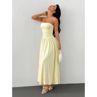 欧美女装抹胸连衣裙夏季2025新款小个子无袖长裙气质优雅性感修身