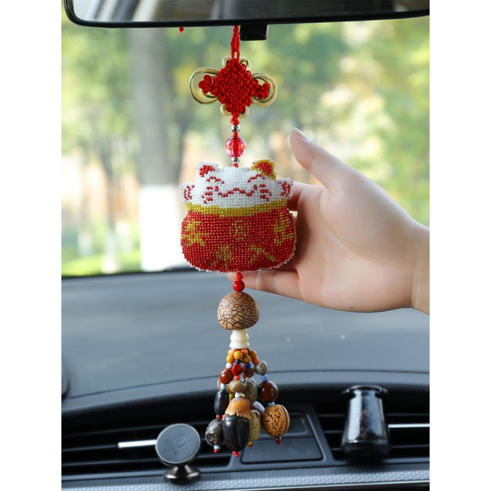 十字绣车挂件自己绣20223印花满珠绣招财猫车载挂出入平安有成品