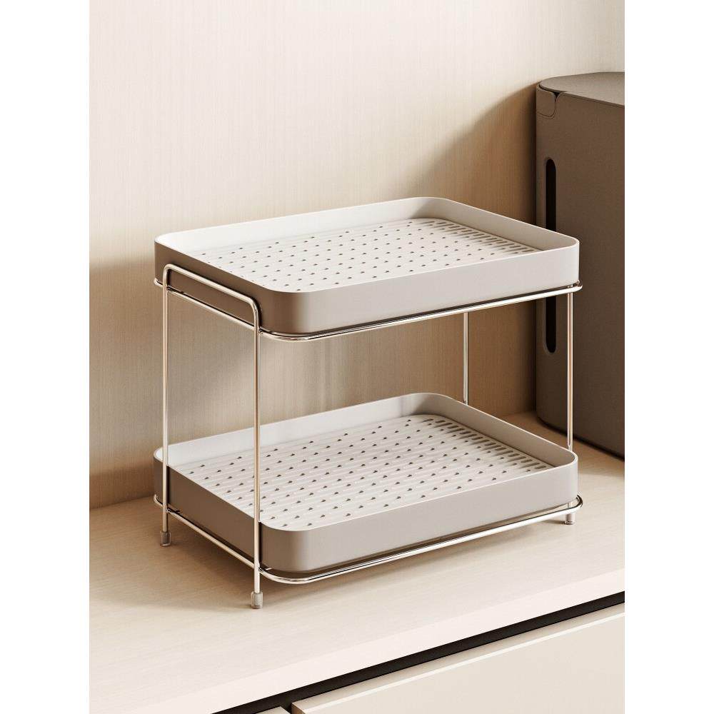 桌面水杯架子玻璃杯茶杯架办公室家用双层沥水托盘杯子收纳置物架