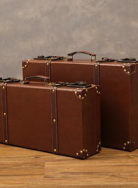 轻奢民国手提道具箱家用衣服收纳箱老式拍摄道具皮箱橱窗展示装饰
