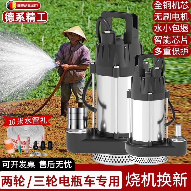 潜水泵全铜无刷切割直流排污水泵12V24V48V60V72V大流量高扬程