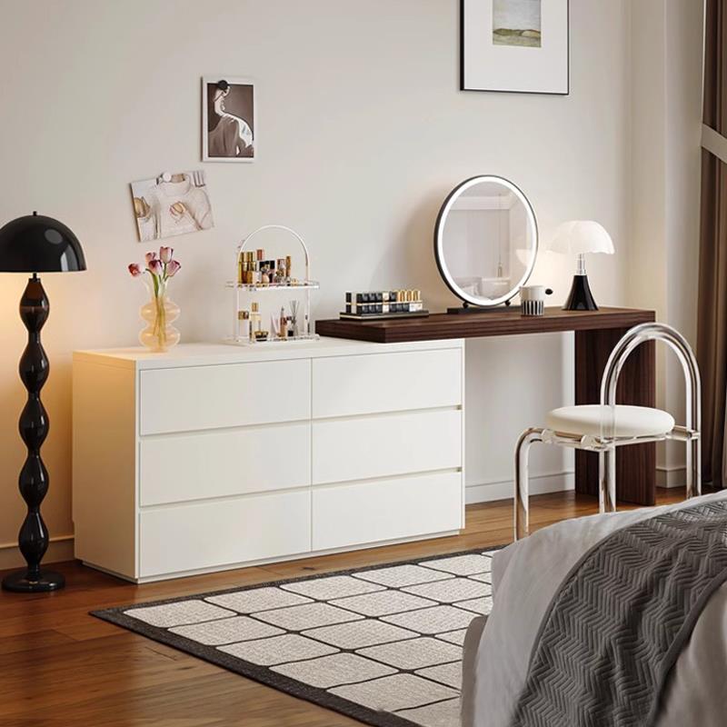 l型梳妆台转角化妆桌设计师高级实木卧室收纳柜床尾妆台斗柜一体