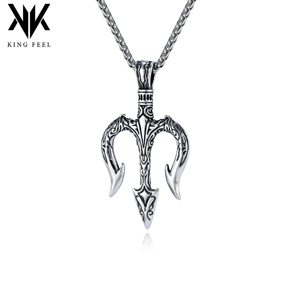 跨境复古北欧神话海神波塞冬三叉戟钛钢项链男士小众文化配饰挂