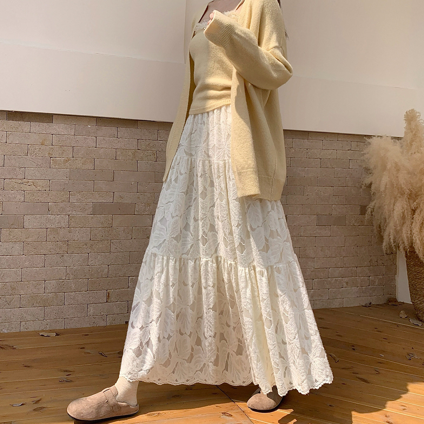 加绒蕾丝半身裙女2025秋冬新款仙女蛋糕裙松紧高腰显瘦a字中长裙