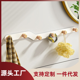 创意免打孔墙上挂钩粘钩门后家用壁挂挂衣钩玄关客厅木质钥匙架