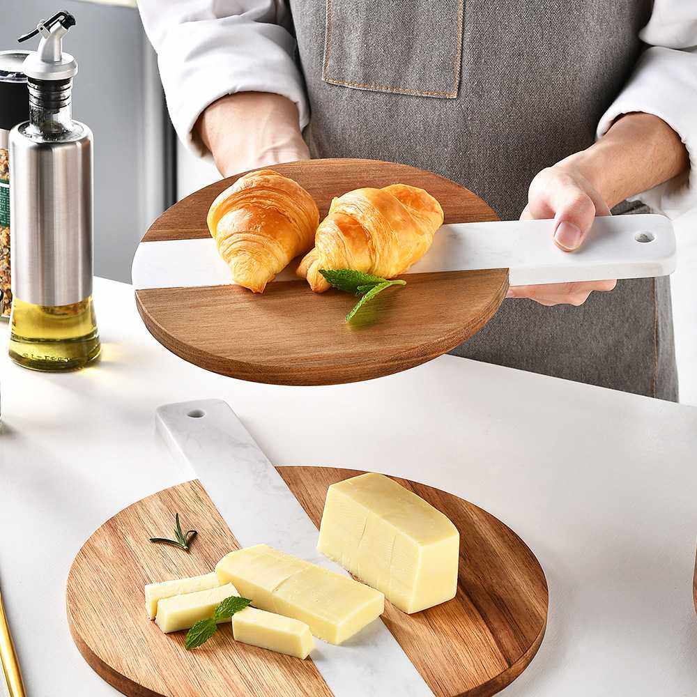 亚马逊简约西式相思木菜板 手持大理石双色拼接砧板芝士切板