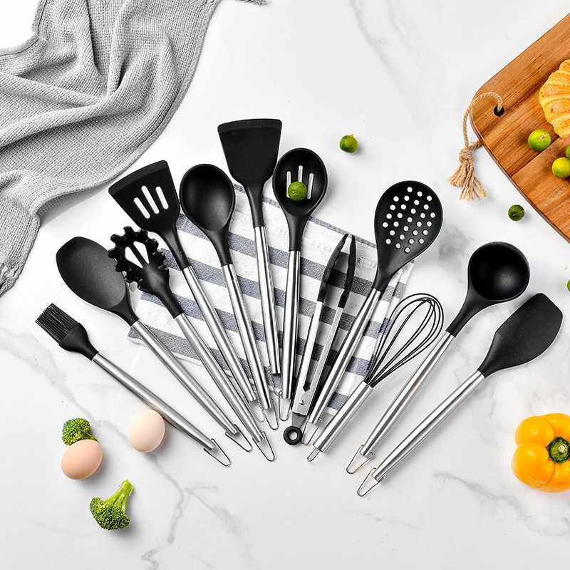 硅胶厨具套装锅铲11件套430不锈钢炒铲子勺子厨房炊烹饪工具全套