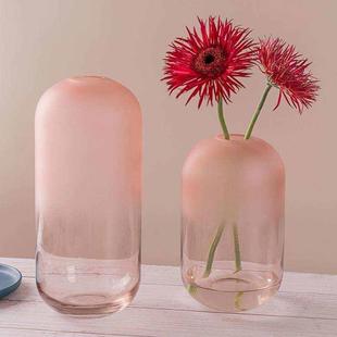 治愈粉色简约现代创意餐桌磨砂花瓶玻璃客厅间样板系装 饰花器摆件