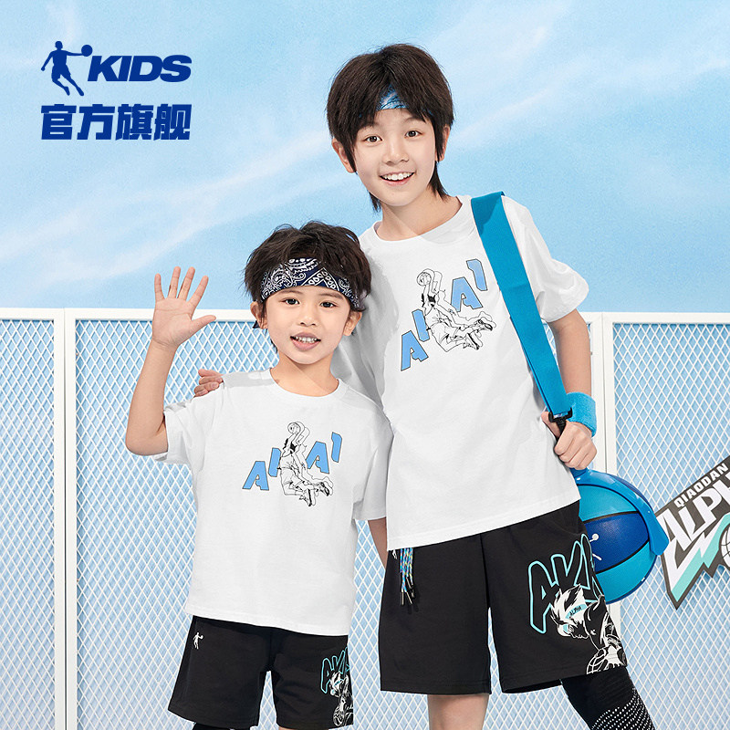 乔丹童装男童短袖儿童纯棉t恤2026夏季新款男孩圆领上衣运动体恤