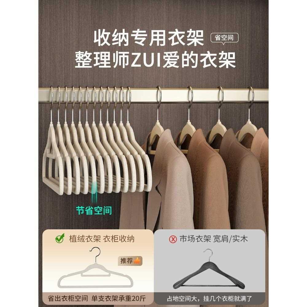 植绒衣架家用无痕挂衣防滑防肩角卧室衣柜收纳超薄整理师专用衣撑