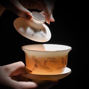 高档轻奢家用德化白瓷功夫盖碗茶杯办公室泡茶碗 羊脂玉茶具套装