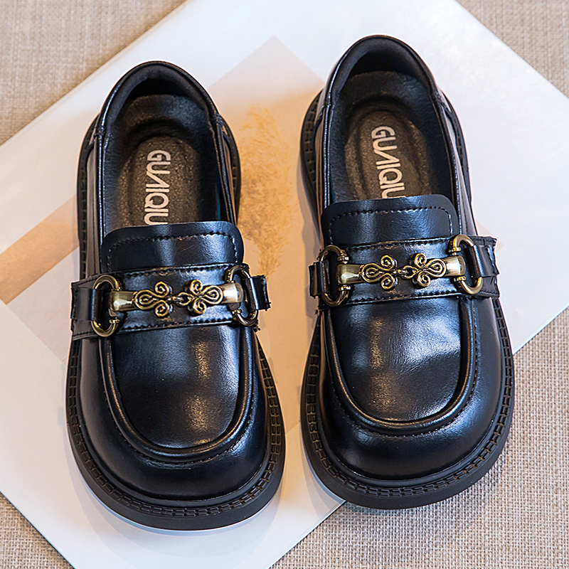 女童黑色皮鞋软底乐福鞋