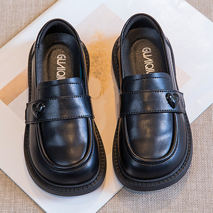 女童皮鞋真皮儿童演出鞋黑色软底公主鞋英伦风单鞋女孩加绒乐福鞋