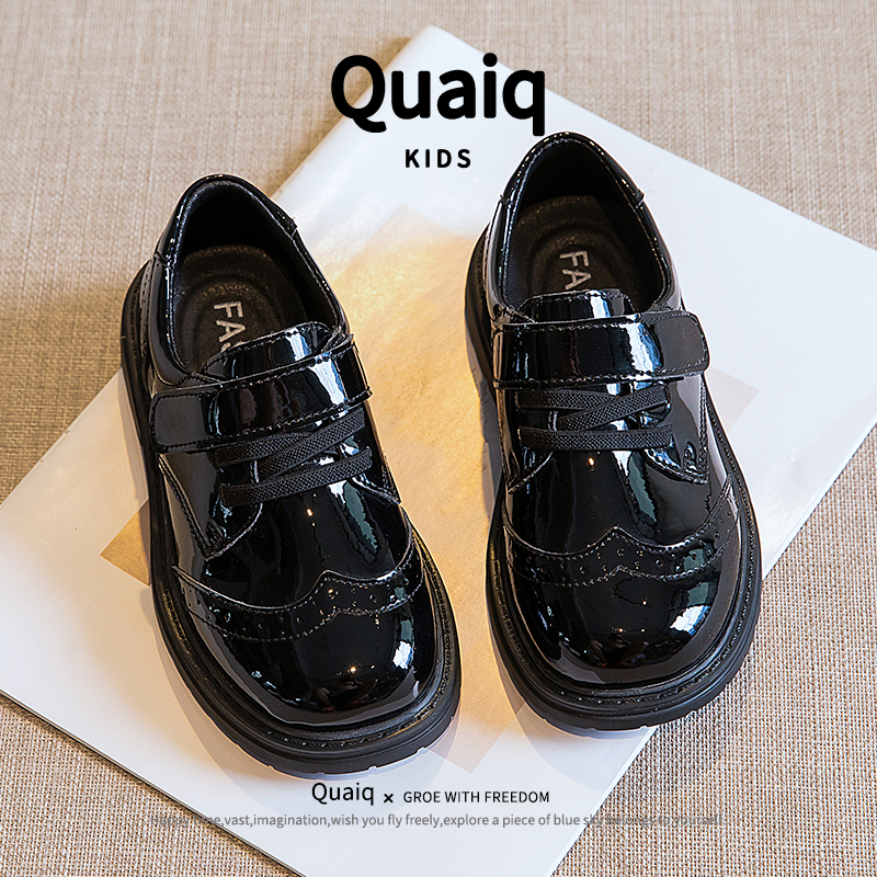 男童皮鞋黑色软底演出小黑鞋