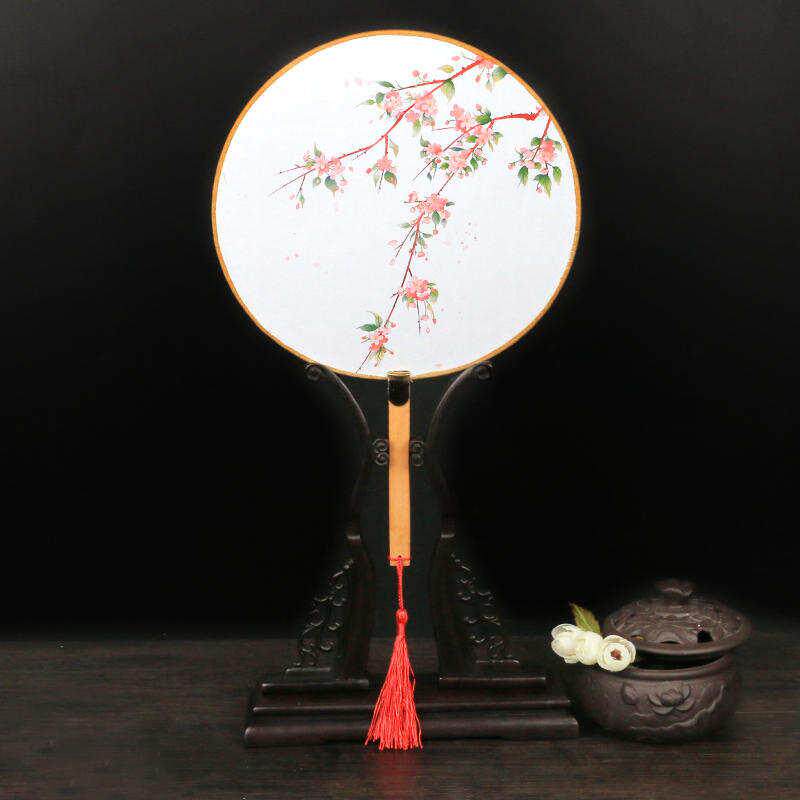 学校排练汉服刺绣团扇女生兰花结婚工艺扇家规广告公主宫扇餐厅扇