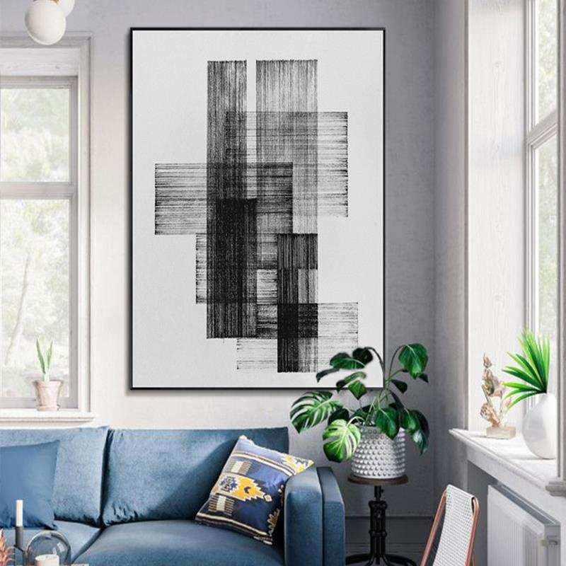 现代简约抽象画工业风黑白挂画客厅背景墙装饰画走廊玄关创意线条